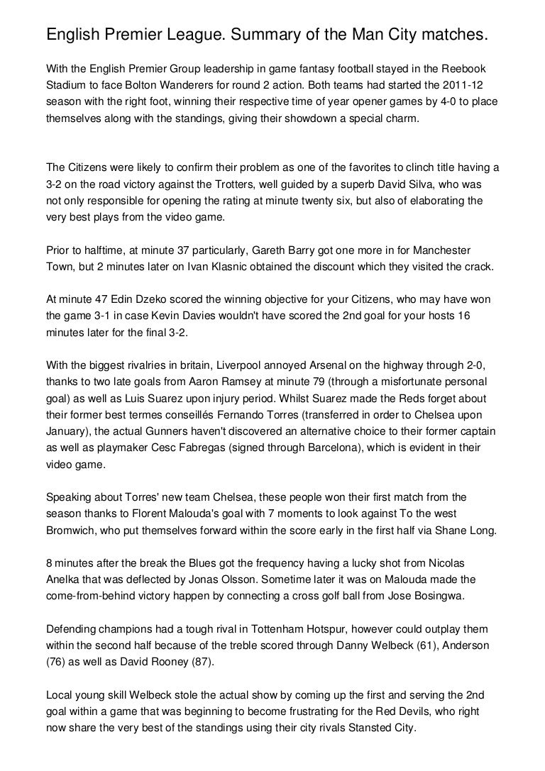 English Premier League. Summary of the 