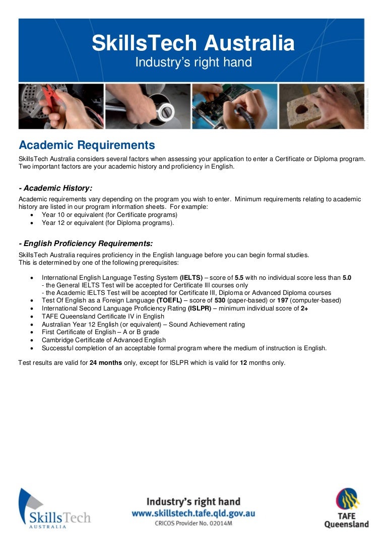 SkillsTech Australia English proficiency requirements 050313