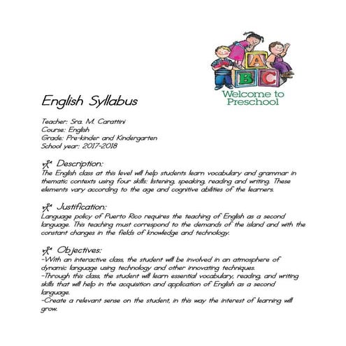 English syllabus pk and k