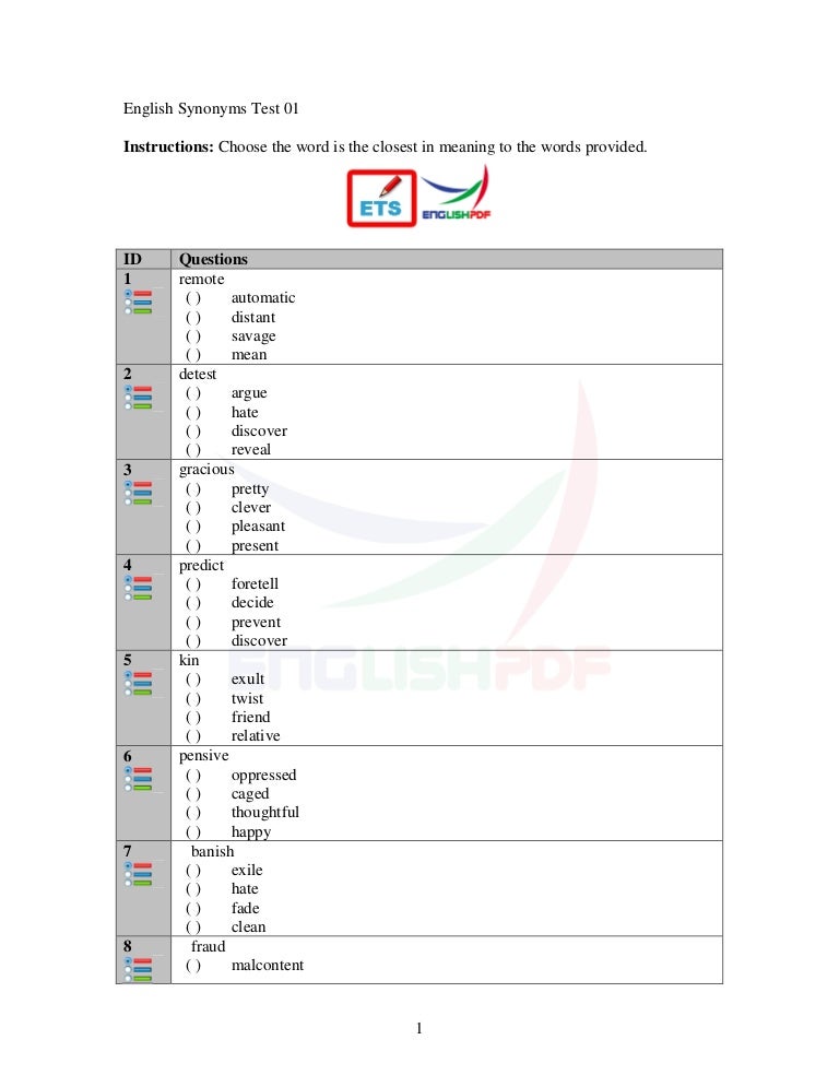 English synonyms test 01