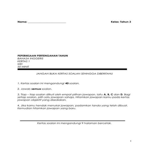 English Mid Year Exam