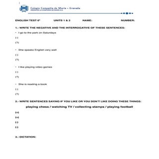 English test 6º units 1, 2