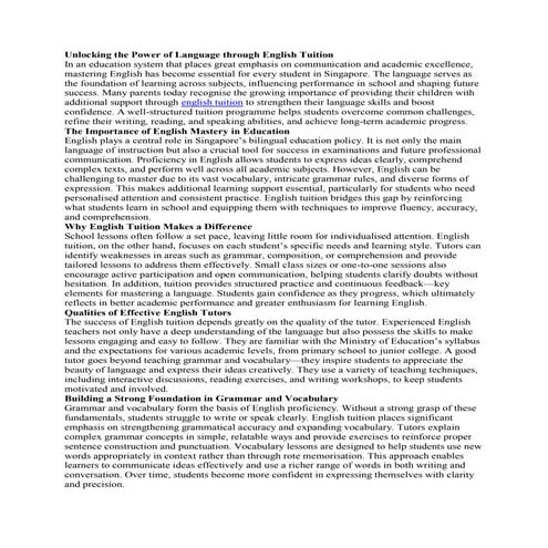 Unlocking the Power of Language through English Tuition | PDF