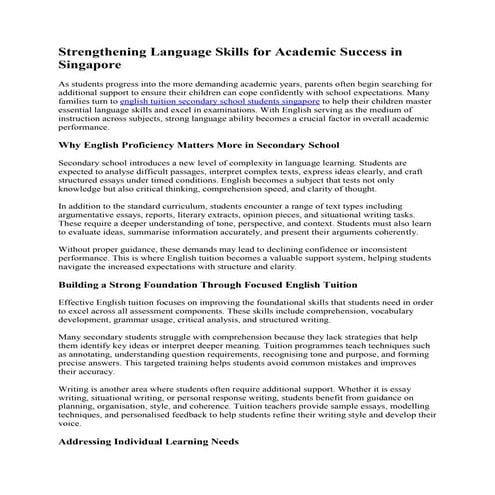 Strengthening Language Skills for Academic Success in Singapore | PDF