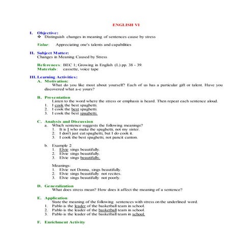 English vi lp 1st to 4th grading
