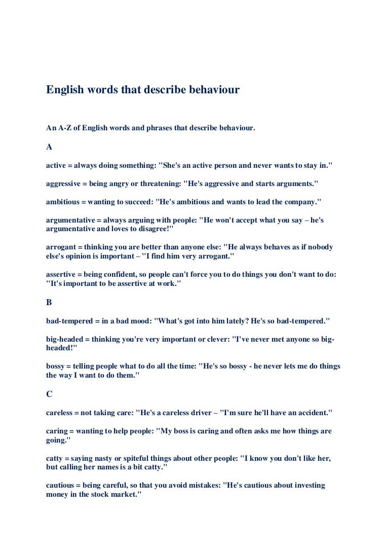 Behavior Englisch Behavior Englisch