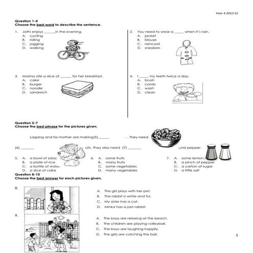 English year 4 examination paper