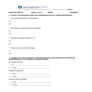 Englisih test 6º units 123