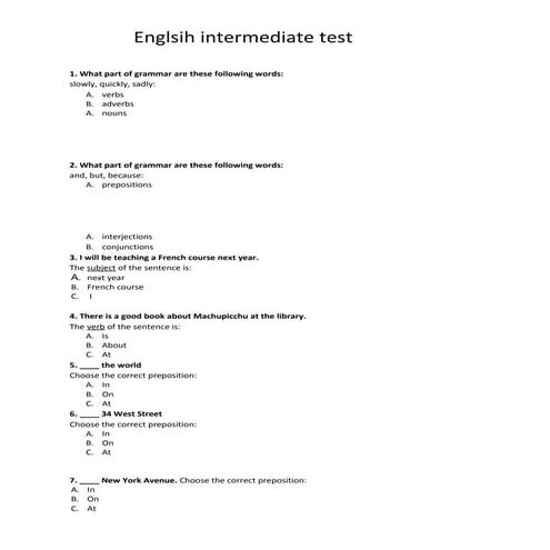 Englsih intermediate test