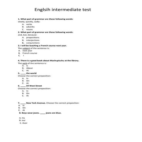 Englsih intermediate test