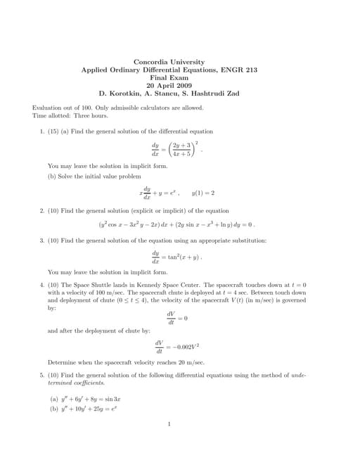 Engr 213 final 2009