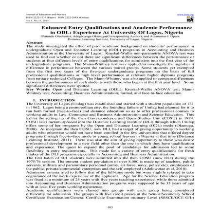 Enhanced entry qualifications and academic performance in odl