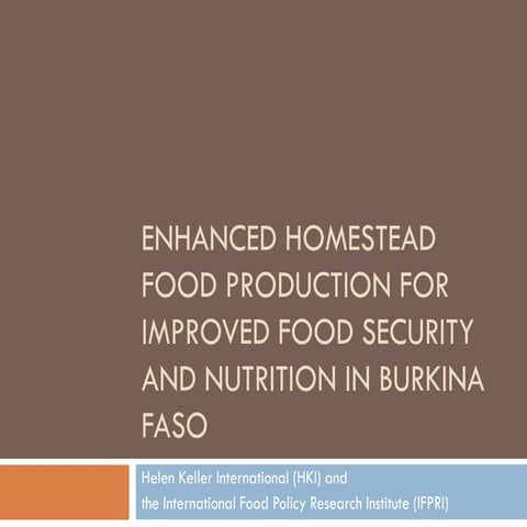 Enhanced homestead food production for improved food security