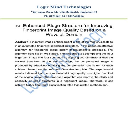 Enhanced ridge structure for improving fingerprint image quality based on a w...