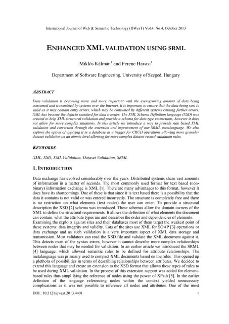 Enhanced xml validation using srml01