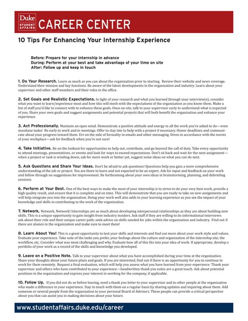 Enhance internship experience