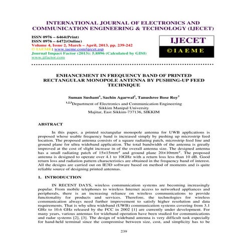 Enhancement in frequency band of printed rectangular monopole antenna by pushing