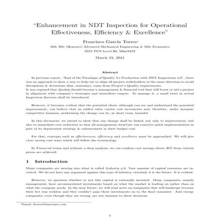 Enhancement in NDT inspection for operational effectiveness, efficiency and e...