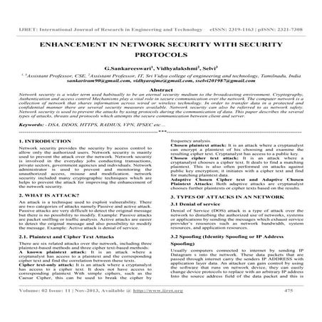 Enhancement in network security with security