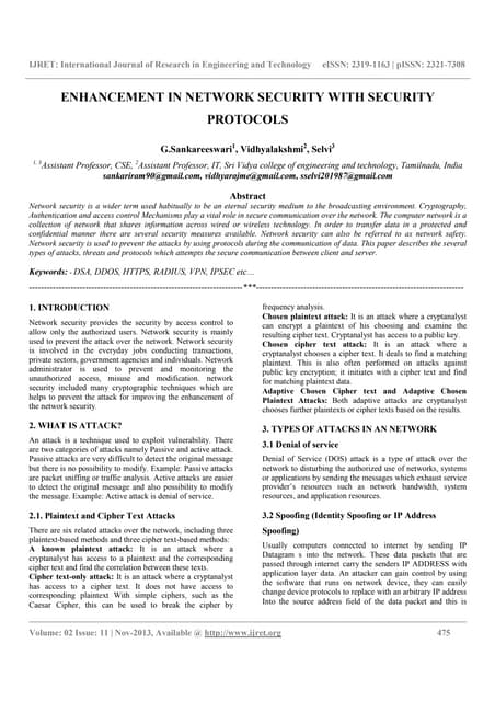Enhancement in network security with security