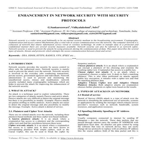 Enhancement in network security with security protocols