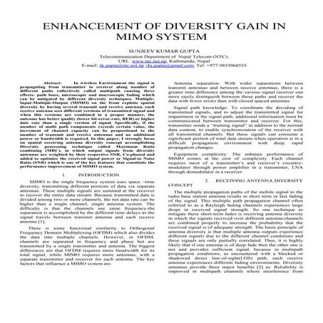 Enhancement Of Diversity Gain  In Mimo System