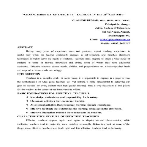 Enhancement of teacher