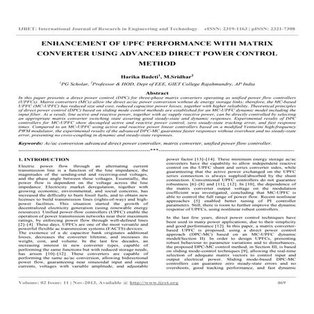 Enhancement of upfc performance with matrix