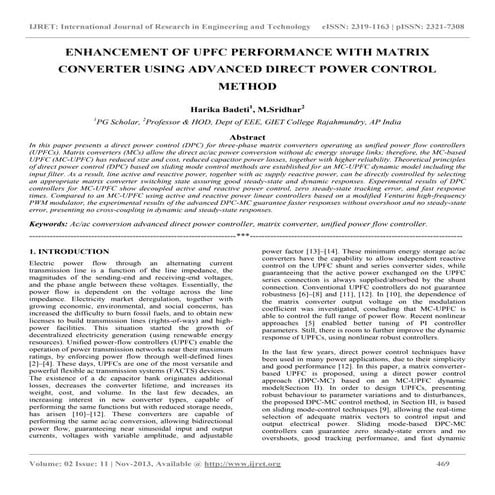 Enhancement of upfc performance with matrix converter using advanced direct p...