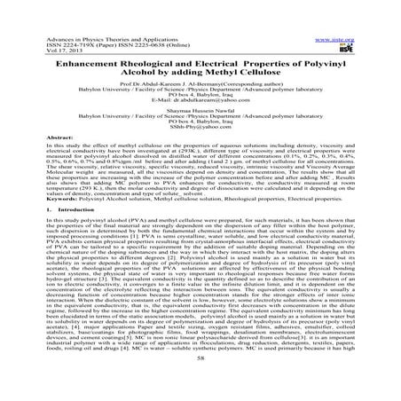 Enhancement rheological and electrical  properties of polyvinyl alcohol by ad...