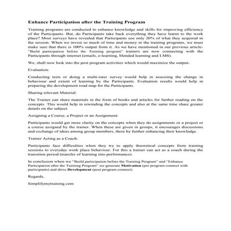 Enhance the participation after the training session