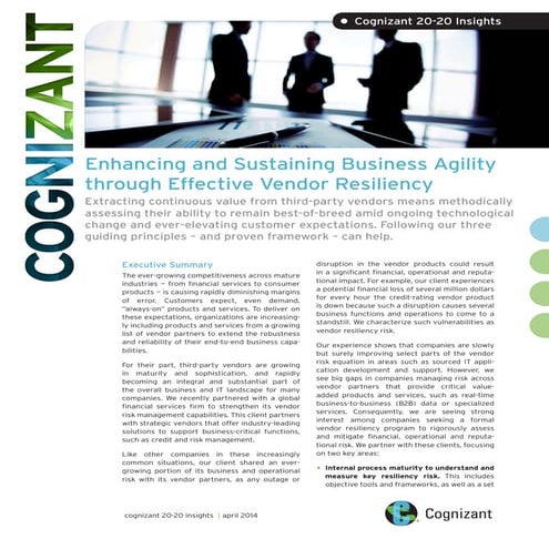Enhancing and Sustaining Business Agility through Effective Vendor Resiliency