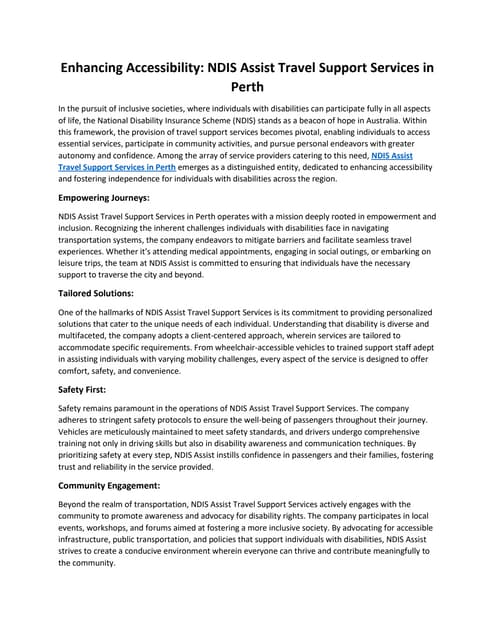 What Should You Must Know About NDIS Transport Assistance | PDF