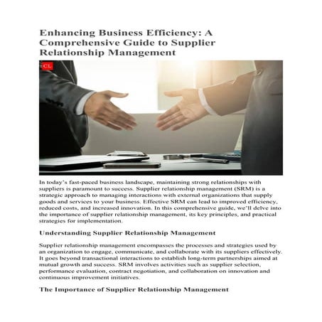 Enhancing Business Efficiency: A Comprehensive Guide to Supplier Relationship...