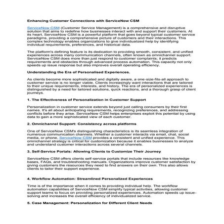 Enhancing Customer Connections with ServiceNow CSM
