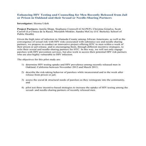 Enhancing hiv testing and counseling for men recently released from jail or p...