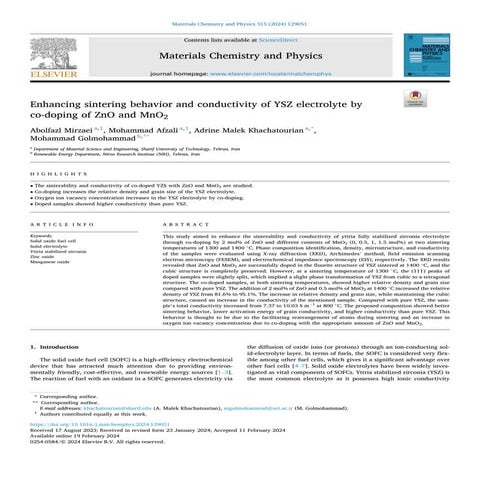 Enhancing sintering behavior and conductivity of YSZ electrolyte by co-doping of ZnO and MnO2.pdf