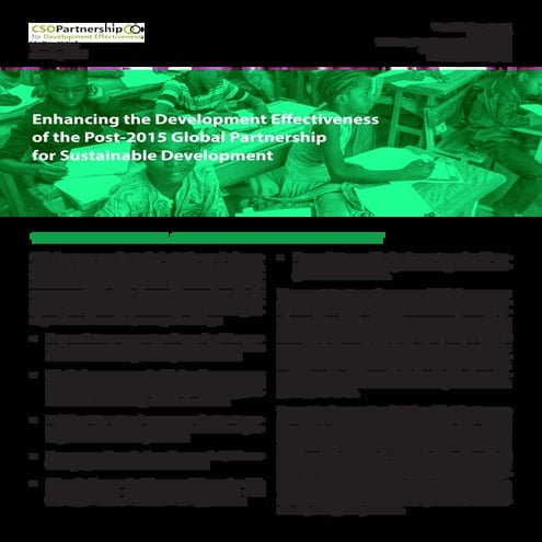 Enhancing the Development Effectiveness of the Post-2015 Global Partnership f...