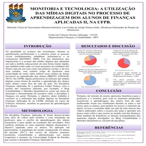Monitoria e Tecnologia: a utilização das mídias digitais no processo de aprendizagem dos alunos de finanças da UFPB