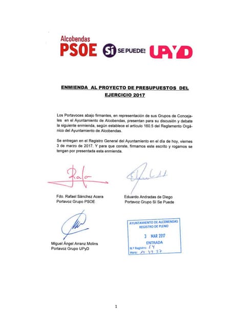 Enmienda Conjunta Presupuestos 2017 