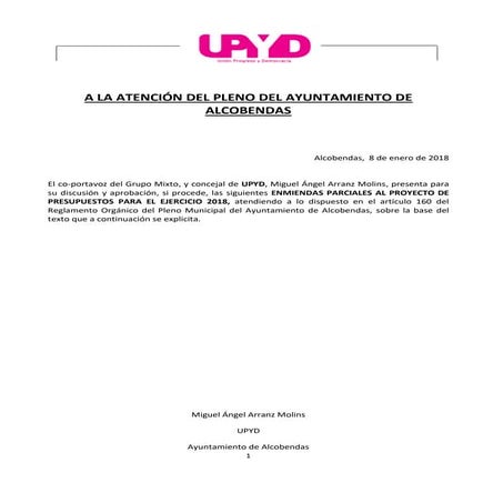 Enmiendas a los Presupuestos 2018