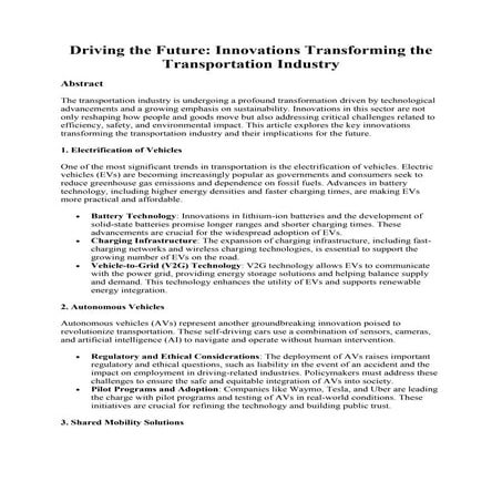 Driving the Future: Innovations Transforming the Transportation Industry