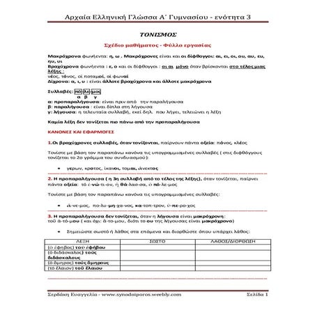 Αρχαία Ελληνική Γλώσσα Α΄ Γυμνασίου, ενότητα 3 -Τονισμός