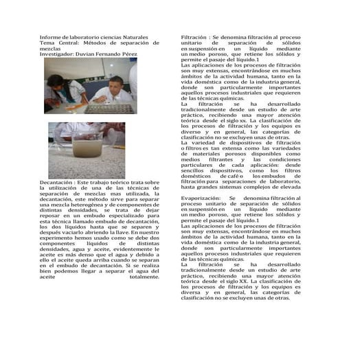 Presentación Laboratorio, métodos de separación | PDF