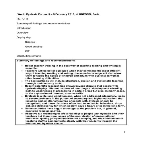 EN report on the World Dyslexia Forum 2010