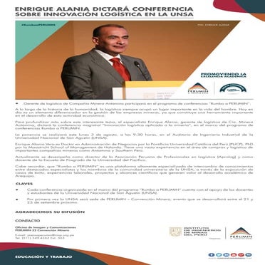 Enrique Alania dictará conferencia sobre innovación logística minera en la UNSA