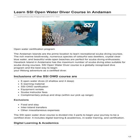 Learn SSI open water diver course in Andaman | PDF