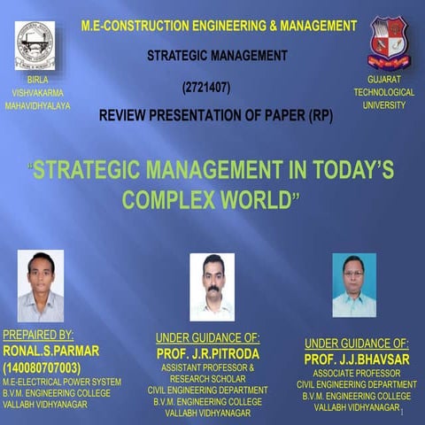 STRATEGIC MANAGEMENT IN TODAY’S COMPLEX WORLD