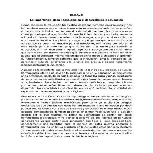 Ensayo la importancia de la tecnología en la educación 