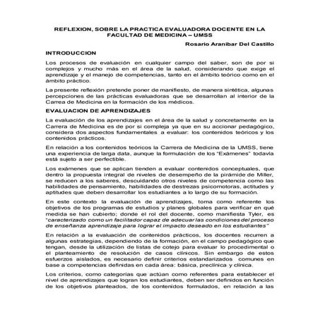 Ensayo REFLEXION, SOBRE LA PRACTICA EVALUADORA DOCENTE EN LA FACULTAD ...